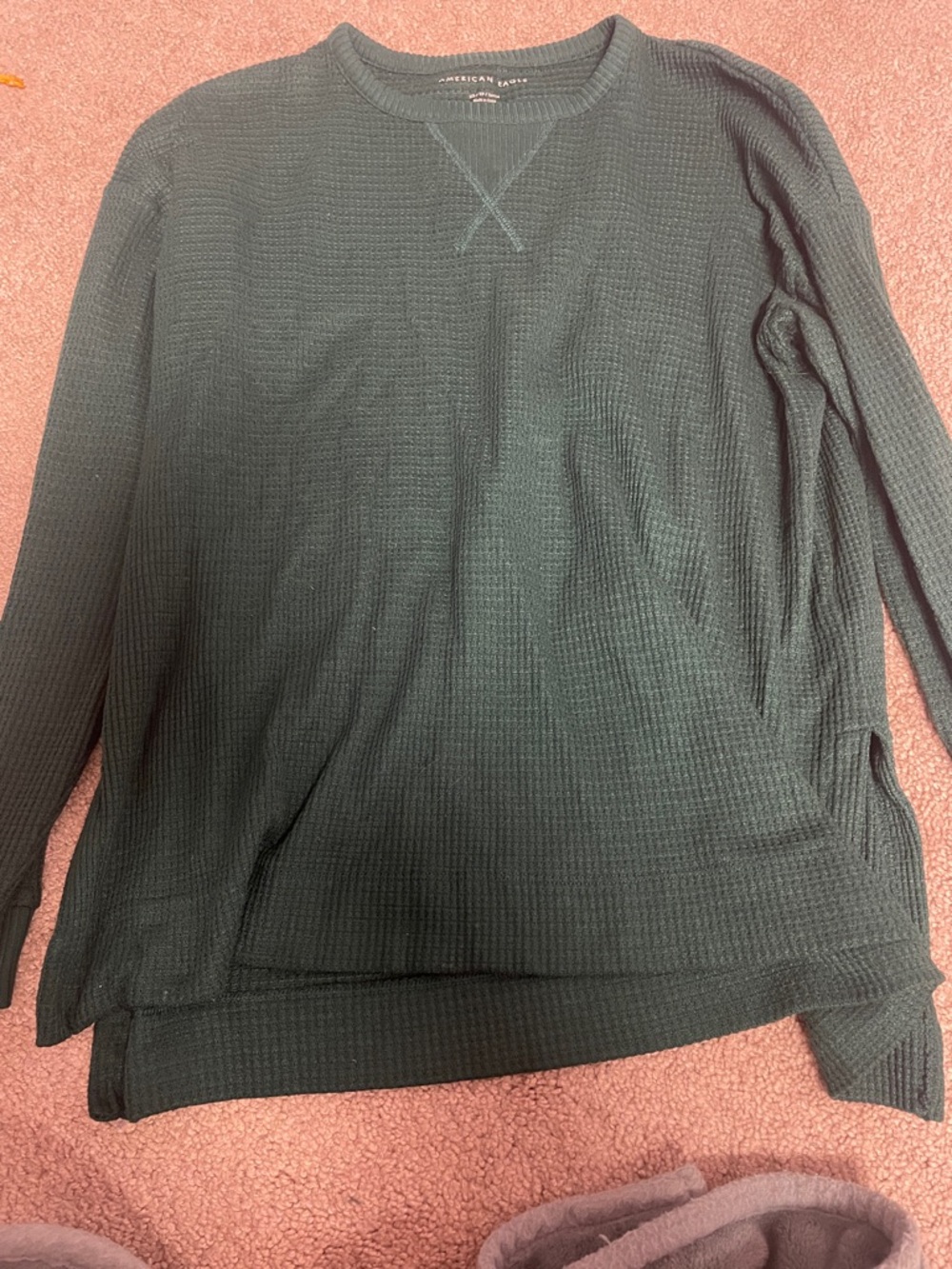 American Eagle Dark Teal Waffle Knit Crewneck Sweater